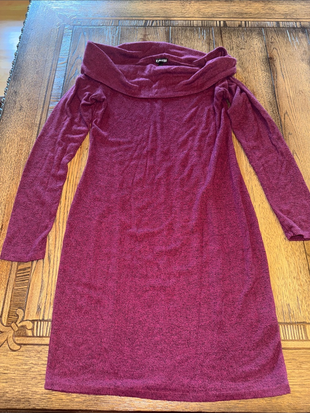 Express Long Sleeve Off-Shoulder Knit Dress - Burgundy Marled